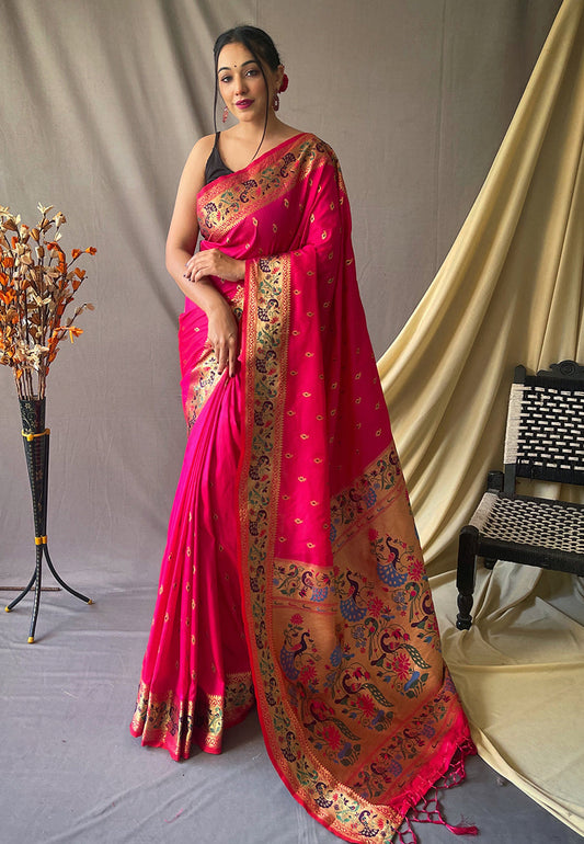 Paithani Silk Vol. 1 Woven Saree Pink Saris & Lehengas
