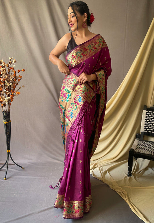 Paithani Silk Vol. 1 Woven Saree Wine Saris & Lehengas