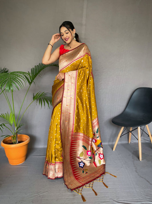 Polka Paithani Silk Woven Saree Orange Gold Saris & Lehengas