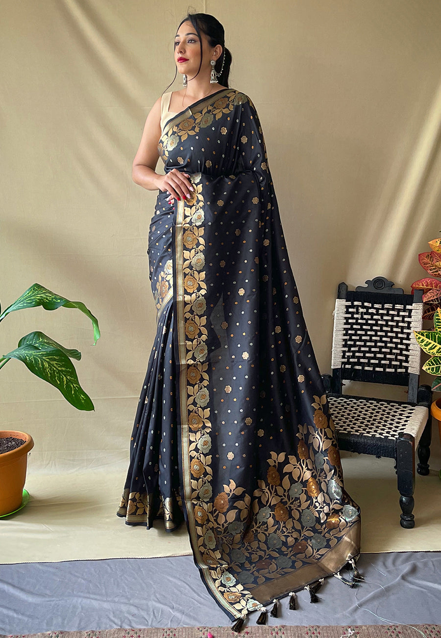 Black Suhani Banarasi Silk Zari Woven Saree Saris & Lehengas