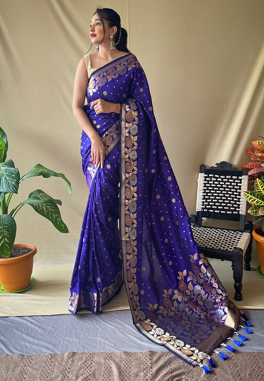 Violet Blue Suhani Banarasi Silk Zari Woven Saree Saris & Lehengas