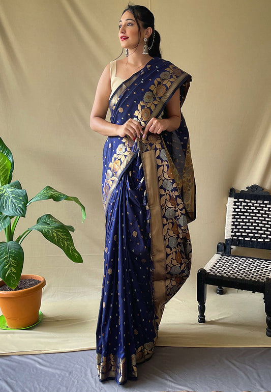 Navy Blue Suhani Banarasi Silk Zari Woven Saree Saris & Lehengas
