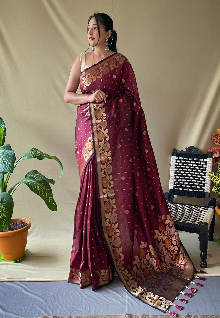 Brown Suhani Banarasi Silk Zari Woven Saree Saris & Lehengas