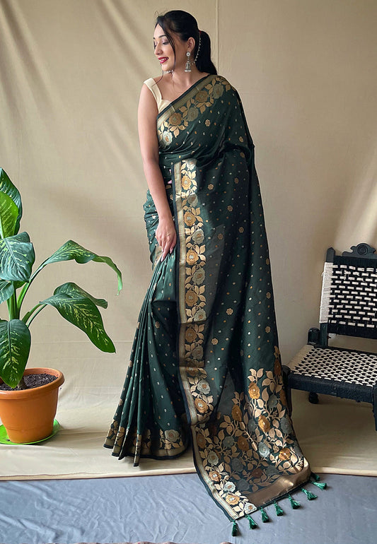 Bottle Green Suhani Banarasi Silk Zari Woven Saree Saris & Lehengas