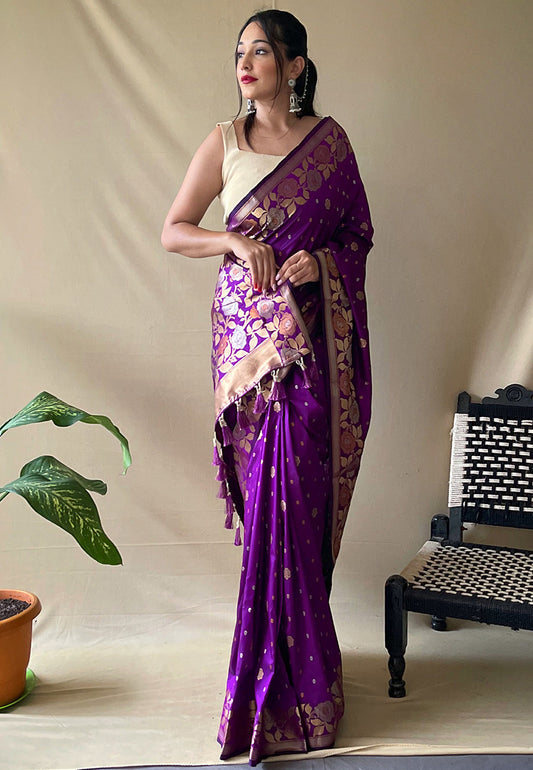 Purple Suhani Banarasi Silk Zari Woven Saree Saris & Lehengas