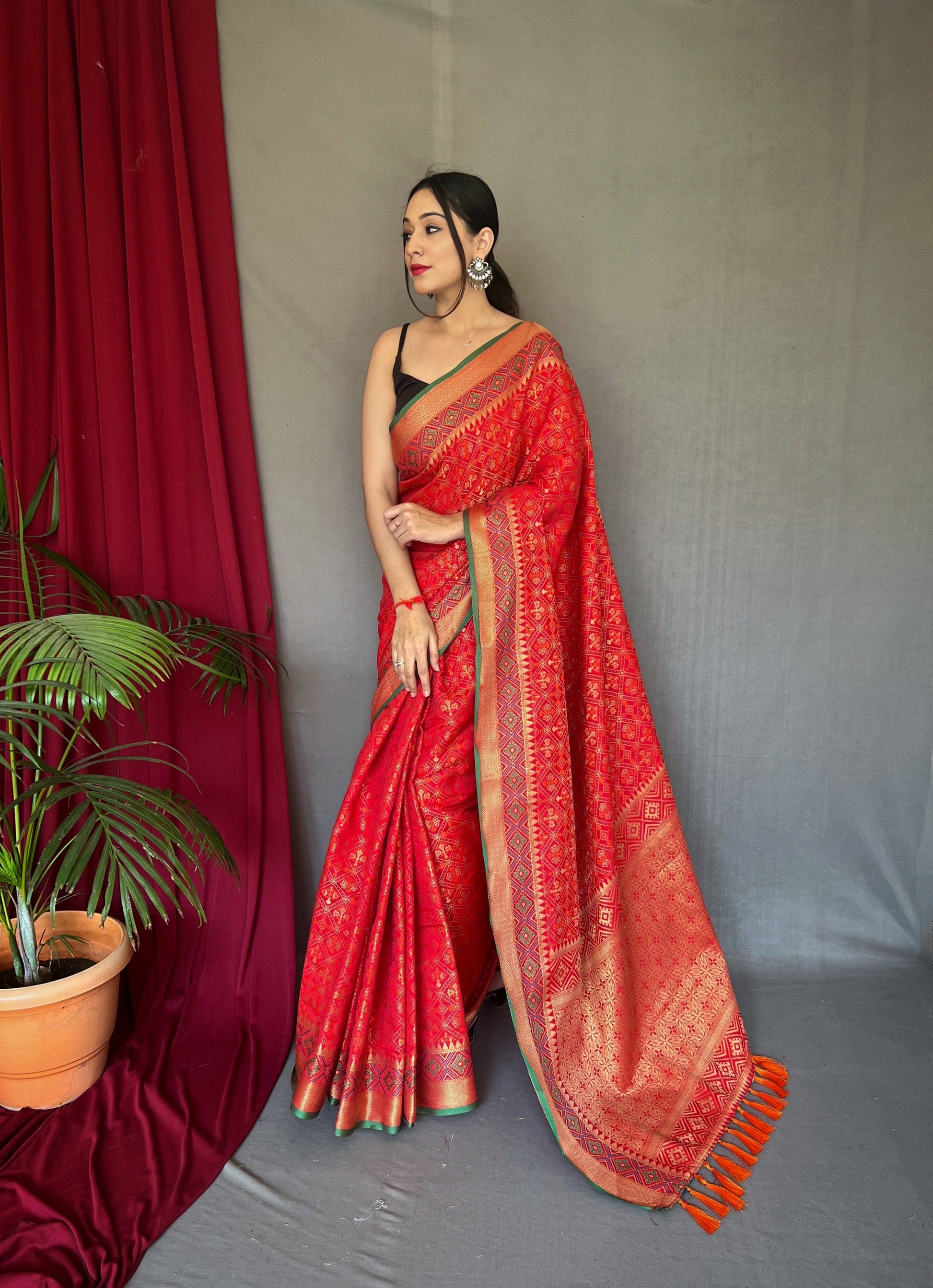 Red Rajkoti Patola Silk Woven Saree Saris & Lehengas