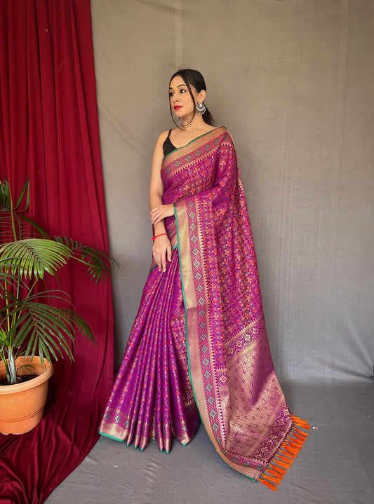 Magenta Purple Rajkoti Patola Silk Woven Saree Saris & Lehengas
