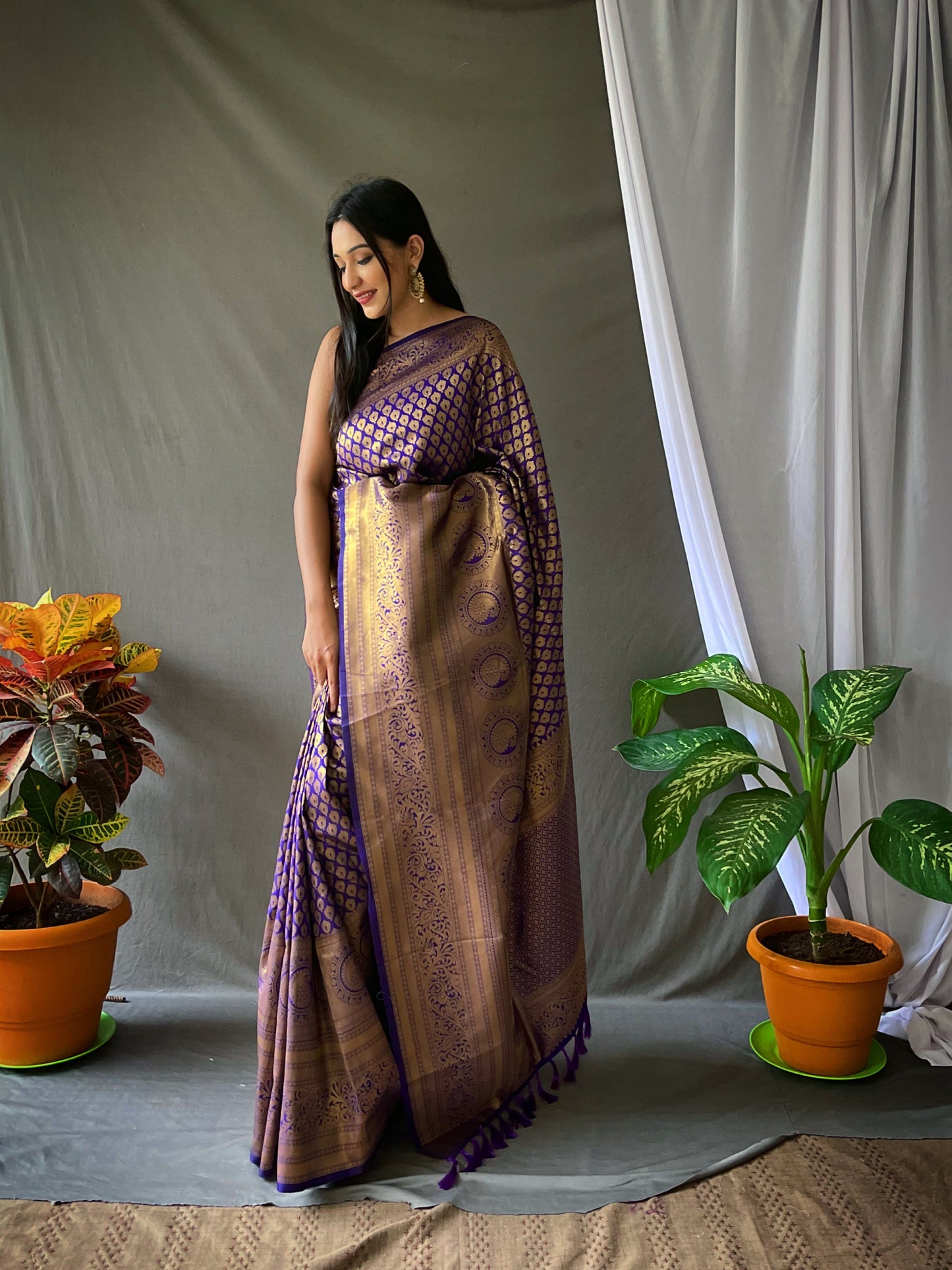 Pure Kanjeevaram Silk #1 Violet Saris & Lehengas