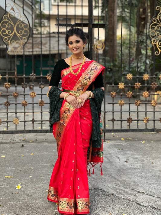 Anushka Pimputkar in Red Paithani Silk Woven Saree