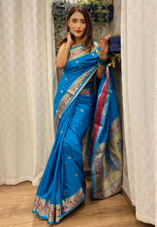 Paithani Silk Vol. 2 Woven Saree Celestial Blue Saris & Lehengas