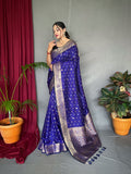 Soft Silk Multi Color Zari Woven Saree Violet Blue Saris & Lehengas