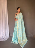 Sky Blue Hasti Cotton Muslin Woven Saree Saris & Lehengas