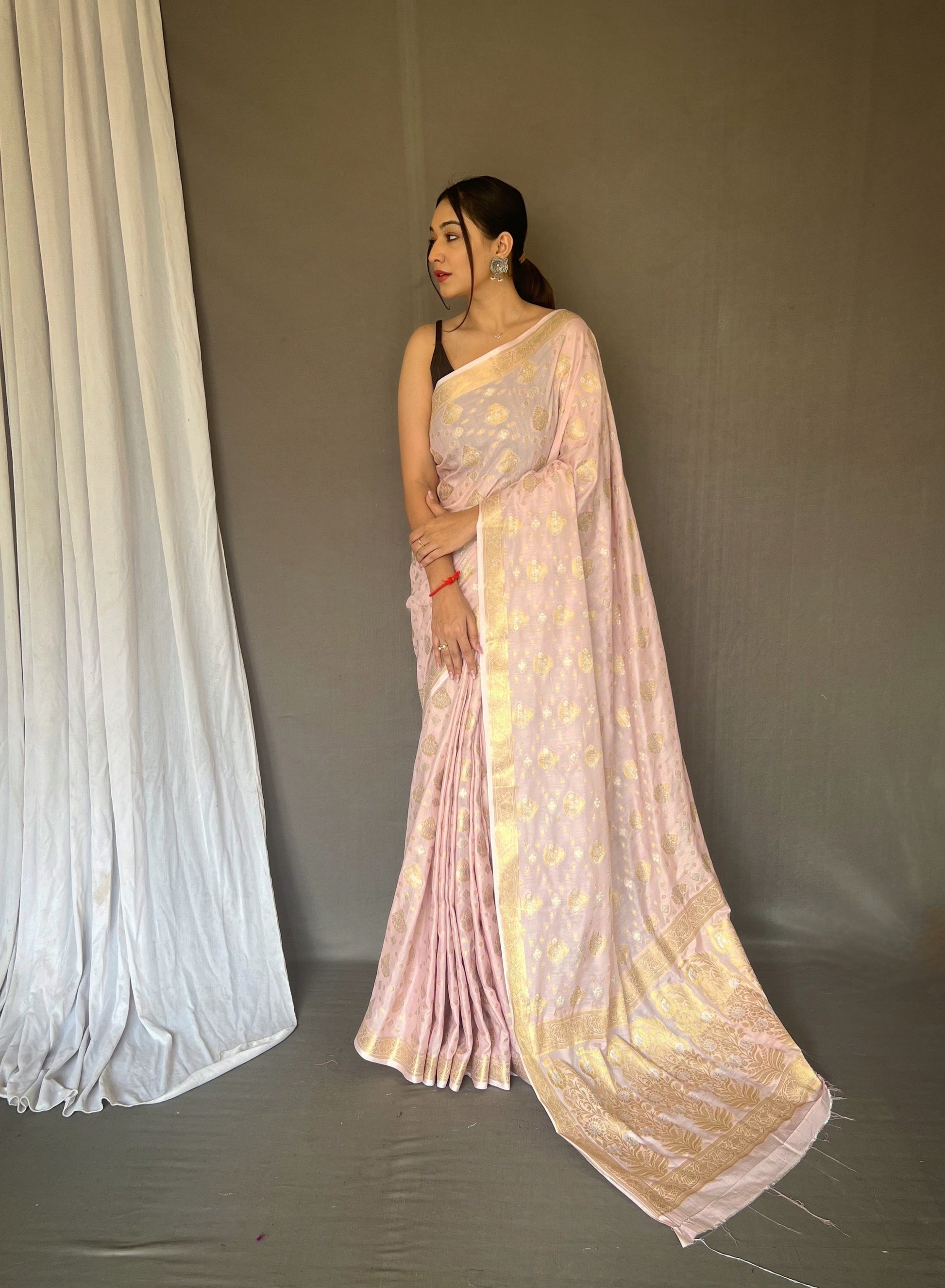 Baby Pink Hasti Cotton Muslin Woven Saree Saris & Lehengas