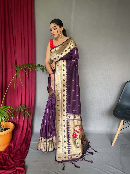 Muniya Paithani Silk Woven Saree Grape Purple Saris & Lehengas