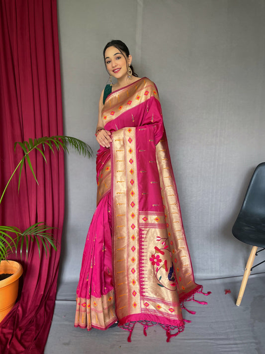 Muniya Paithani Silk Woven Saree Vivid Burgundy Saris & Lehengas