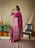 Soft Silk Woven Checks Pink Saris & Lehengas