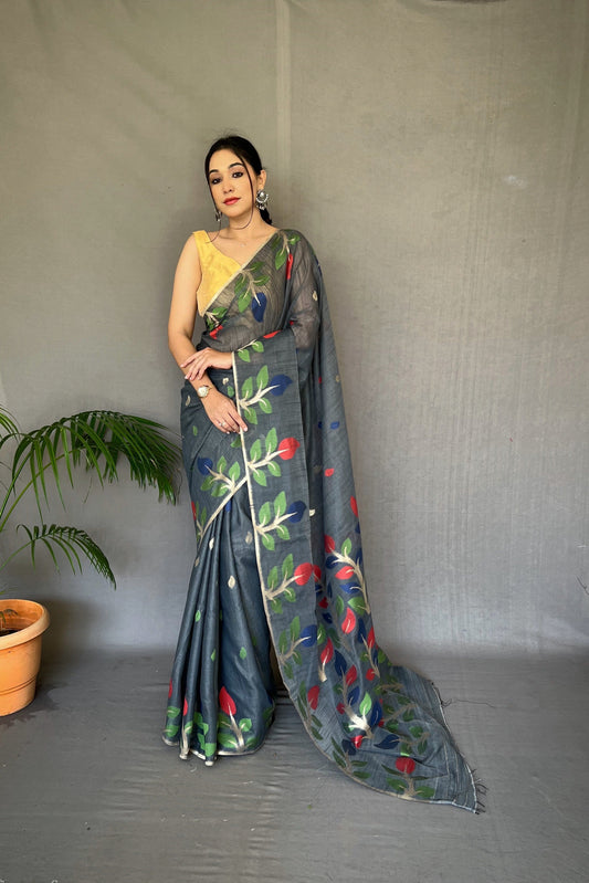 Black Shalini Cotton Jamdani Woven Saree Saris & Lehengas