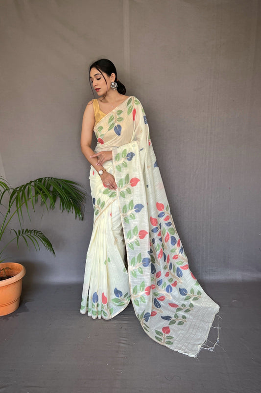White Shalini Cotton Jamdani Woven Saree Saris & Lehengas