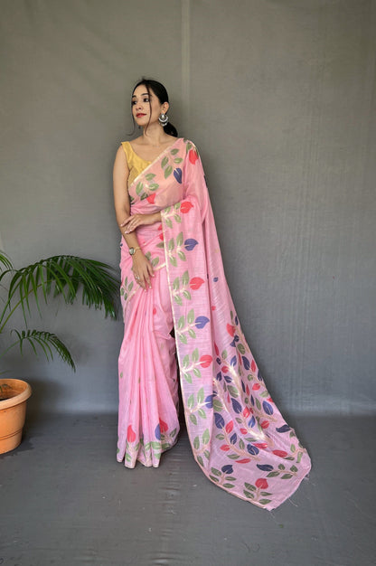 Pink Shalini Cotton Jamdani Woven Saree Saris & Lehengas