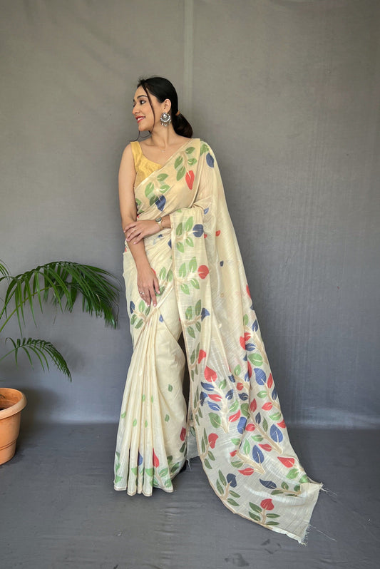 Ivory Shalini Cotton Jamdani Woven Saree Saris & Lehengas