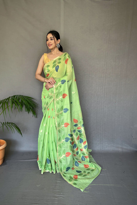 Green Shalini Cotton Jamdani Woven Saree Saris & Lehengas