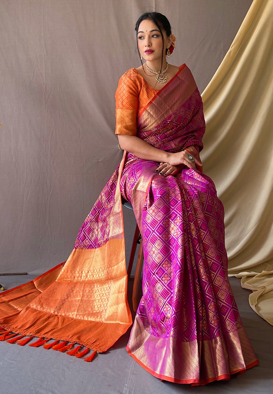Purple Patan Patola Zari Woven Saree Saris & Lehengas