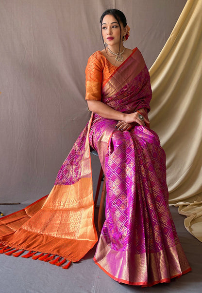 Purple Patan Patola Zari Woven Saree Saris & Lehengas