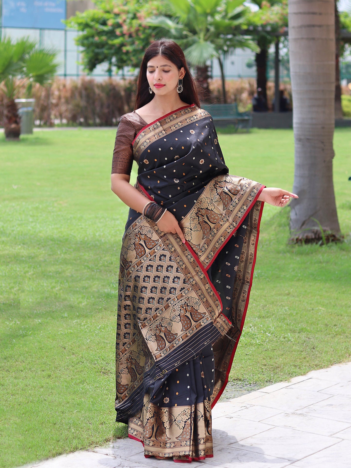 Sangam Soft Silk Saree Three Colored Zari Woven Saree Black Saris & Lehengas