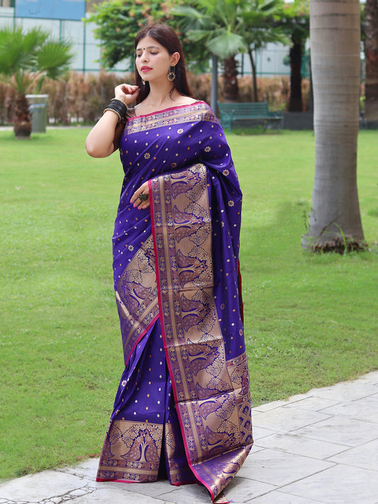 Sangam Soft Silk Saree Three Colored Zari Woven Saree Violet Blue Saris & Lehengas