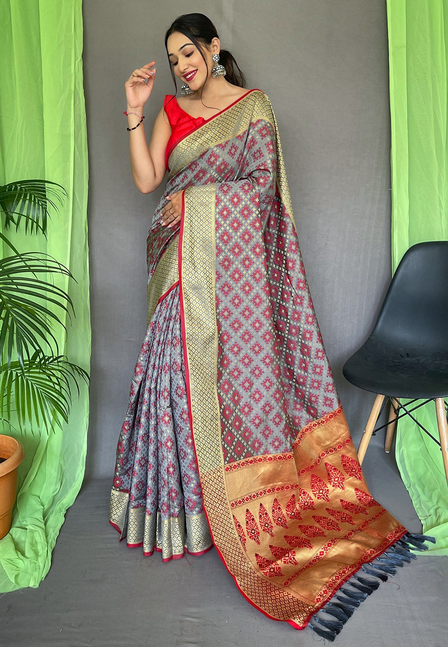 Patola Silk Woven Saree Vol. 7 Contrast Grey Saris & Lehengas
