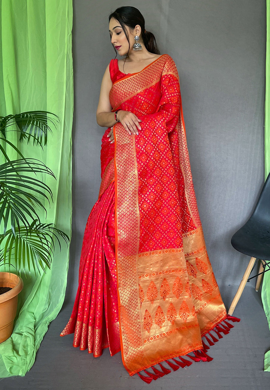 Patola Silk Woven Saree Vol. 7 Contrast Red Saris & Lehengas