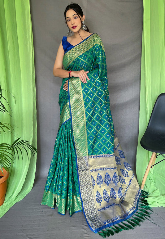 Patola Silk Woven Saree Vol. 7 Contrast Green Saris & Lehengas