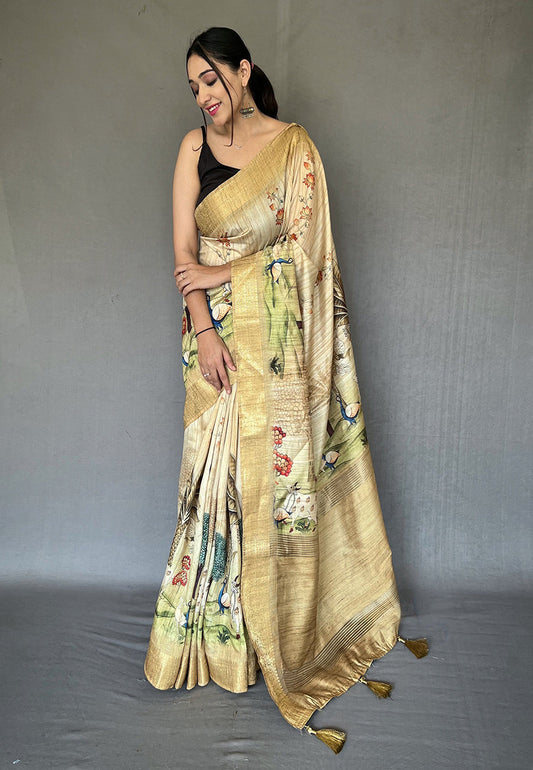 Cream Gopika Pichwai Tussar Silk Woven Saree