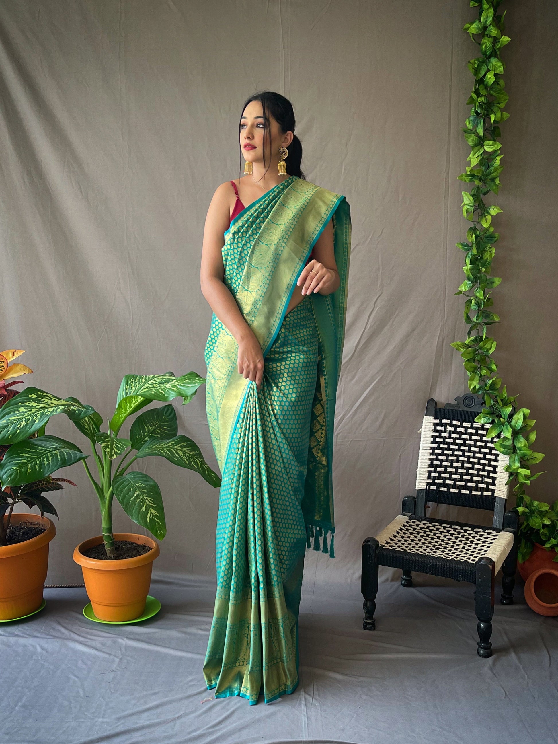Pure Kanjeevaram Silk #2 Rama Green Saris & Lehengas