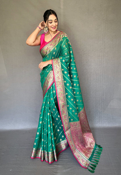 Green Apsara Cotton Silk Zari Woven Saree