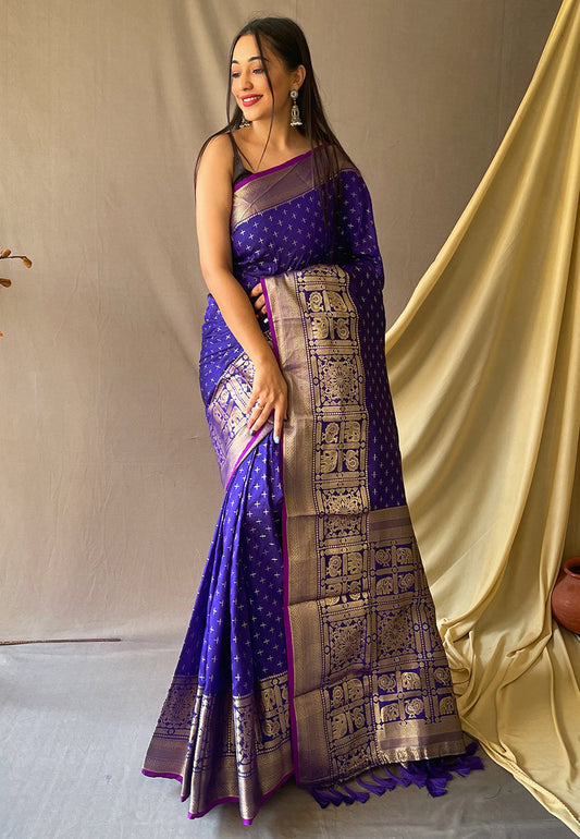 Violet Blue Suhasini Banarasi Silk Zari Woven Saree Saris & Lehengas