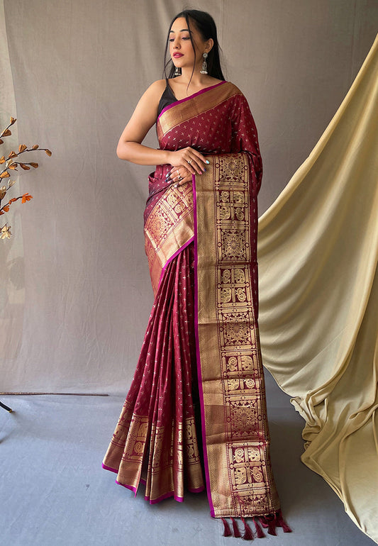 Maroon Suhasini Banarasi Silk Zari Woven Saree Saris & Lehengas