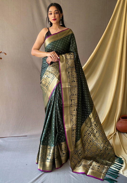 Bottle Green Suhasini Banarasi Silk Zari Woven Saree Saris & Lehengas