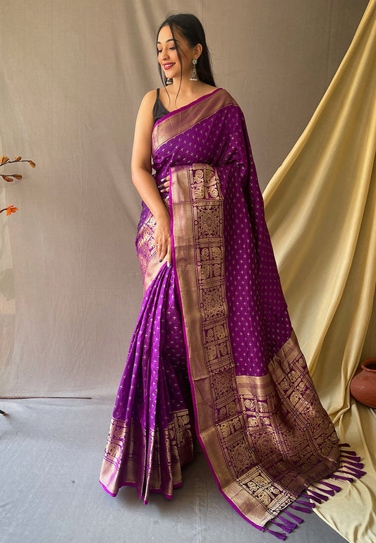 Purple Suhasini Banarasi Silk Zari Woven Saree Saris & Lehengas
