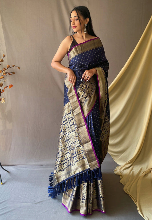 Navy Blue Suhasini Banarasi Silk Zari Woven Saree Saris & Lehengas