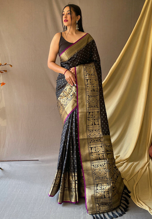 Black Suhasini Banarasi Silk Zari Woven Saree Saris & Lehengas