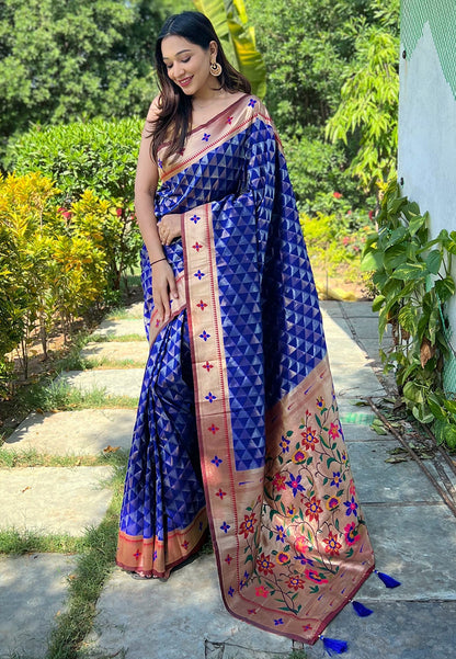 Royal Blue Banarasi Paithani Silk Woven Saree