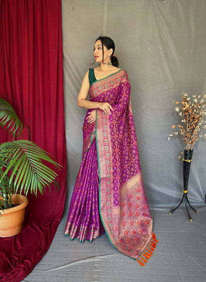Bandhej Patola Silk Vol.2 Woven Saree Royal Magenta Saris & Lehengas
