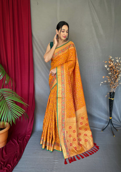Bandhej Patola Silk Vol.2 Woven Saree Mustard Yellow Saris & Lehengas