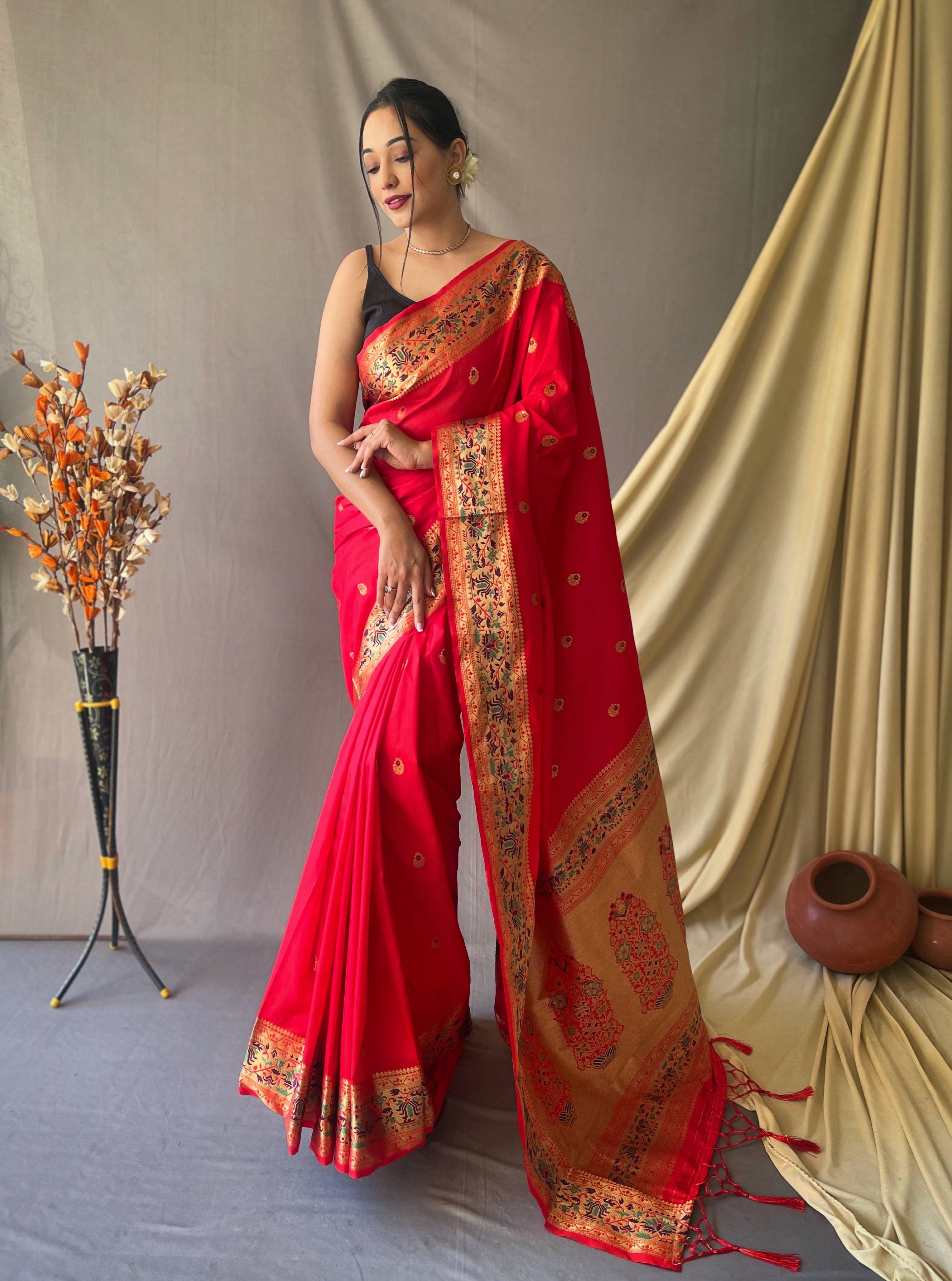 Paithani Silk Vol. 2 Woven Saree Red Saris & Lehengas