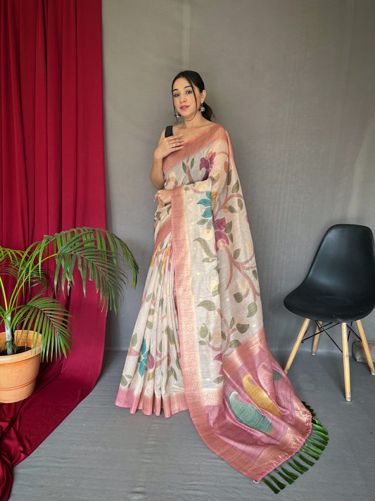 Pure Chanderi Banarasi Silk Saree Pink