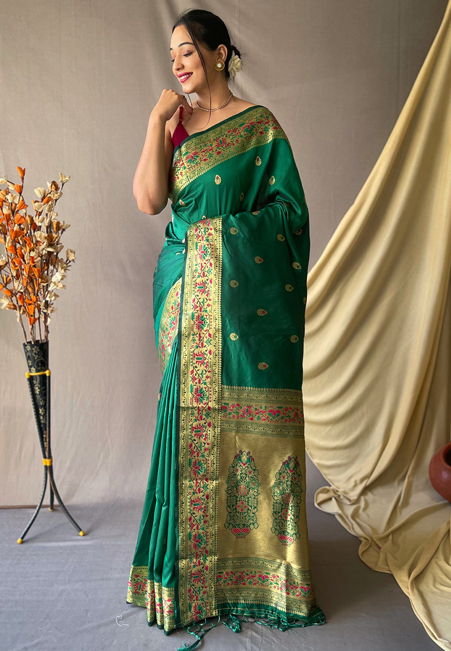 Paithani Silk Vol. 2 Woven Saree Green Saris & Lehengas