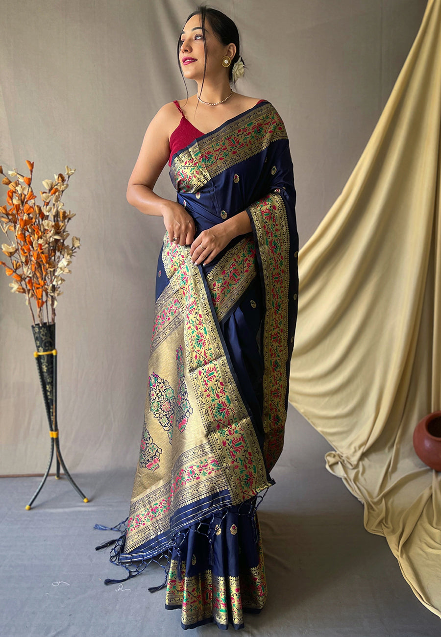 Paithani Silk Vol. 2 Woven Saree Navy Blue Saris & Lehengas