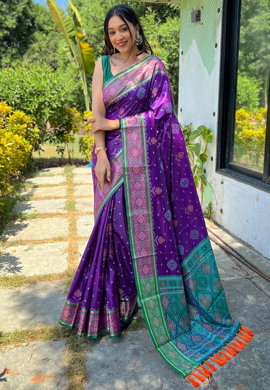Purple Rangeen Ikat Patola Silk Woven Saree