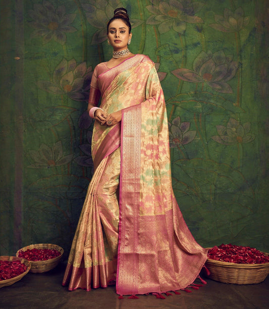 Rangkart Vol. 2 Jaal Organza Contrast Woven Saree Ivory Saris & Lehengas